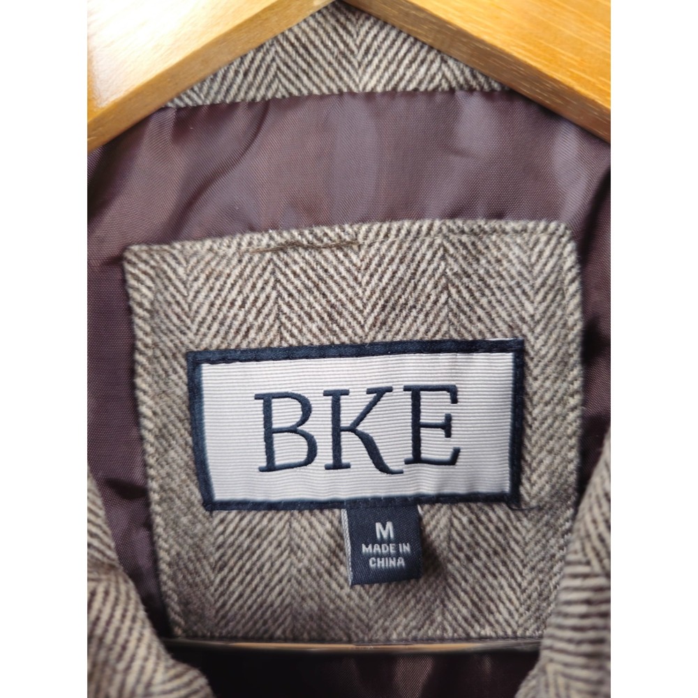 BKE Buckle Puffer Vest Brown Insulated Sleeveless Vest Jacket Medium Houndstooth - Picture 2 of 5